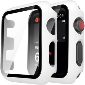 img 4 attached to Tauri 2 Pack Hard Case Compatible For Apple Watch Series 3 2 1 38Mm Built In 9H Tempered Glass Screen Protector Slim Bumper Touch Sensitive Full Protective Cover Compatible For IWatch 38Mm - White