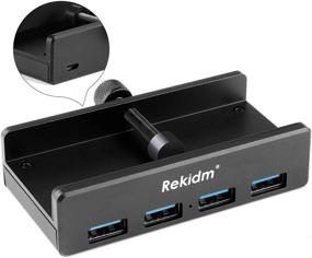 img 4 attached to 💻 Rekidm USB Hub 3.0 with Extra Power Supply Port and Clamp Mount - Space-Saving, Durable and Adjustable Desktop USB Hub - Black