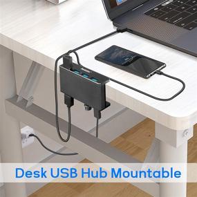 img 1 attached to 💻 Rekidm USB Hub 3.0 with Extra Power Supply Port and Clamp Mount - Space-Saving, Durable and Adjustable Desktop USB Hub - Black