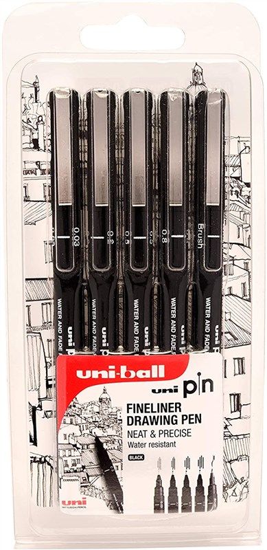 Uni Pin Fineliner Drawing Pen - Black - 0.03mm - Pack of 6
