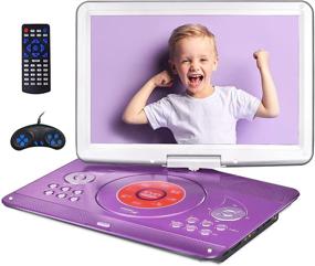 img 4 attached to 📺 Jekero 16.9'' Portable DVD Player with 14.1'' Swivel HD Screen, Rechargeable Battery, Sync TV, USB/SD Card Support, Purple