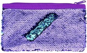 img 4 attached to Shimmering Purple Glitter Reversible Sequin Pencil Case: Cute Kids & Women's Cosmetic Makeup Organizer Bag