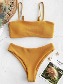 img 3 attached to 👙 ZAFUL Bandeau Swimsuits with Removable Straps for Women's Clothing in Swimsuits & Cover Ups