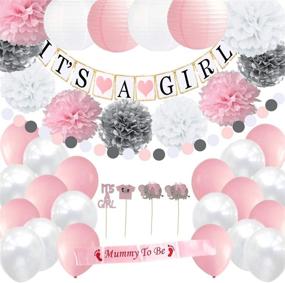 img 2 attached to 🎀 Baby Girl Shower Decor Set: It's a Girl Banner, Party Lanterns, Pink White & Silver Flower Pom Poms, Mommy To Be Sash, Balloons All-in-One, Circle Garland, Cupcake Toppers - Complete Ready-to-Use Package