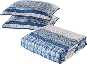 img 3 attached to All American Collection Blue and Gray Plaid Twin Bedspread Set with Pillow Sham - Complete your Bedroom with Matching Curtains