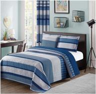 all american collection blue and gray plaid twin bedspread set with pillow sham - complete your bedroom with matching curtains logo