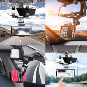 img 1 attached to 🚗 Convenient MAOBLOG Car Mount Cell Phone Magnetic Rear View Mirror Holder with Clip and Air Vent Cradle for iPhone 12/11/X, Samsung Galaxy S10/S9/S8 and More