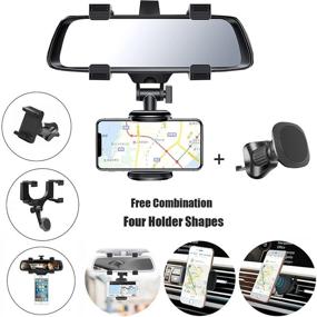 img 3 attached to 🚗 Convenient MAOBLOG Car Mount Cell Phone Magnetic Rear View Mirror Holder with Clip and Air Vent Cradle for iPhone 12/11/X, Samsung Galaxy S10/S9/S8 and More