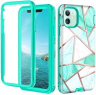 📱 hekodonk iphone 11 case: full body protective heavy duty cover with built-in screen protector - marble mint design logo