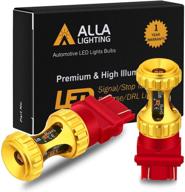 alla lighting red led bulbs 3156 3157 - 3000lm, ideal for turn signal, stop brake, and tail lights - t25 3047 3057 3457 4157 4057 3155 - suitable for cars, trucks, motorcycles - extreme super brightness logo