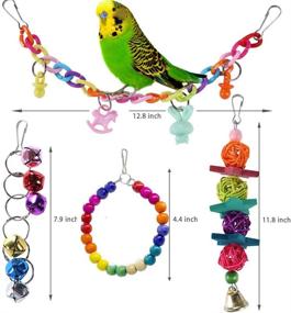 img 3 attached to Colorful Wooden Beads and Bells Parrot Swing Toy for Small Parakeets, Cockatiels, Conures, Macaws and More