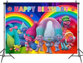 img 2 attached to 🌈 Vibrant Rainbow Trolls Poppy Photography Backdrop: Perfect for Girls' Happy Birthday Party, Cake Table Decoration, and Photo Booth Studio Props