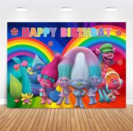 🌈 vibrant rainbow trolls poppy photography backdrop: perfect for girls' happy birthday party, cake table decoration, and photo booth studio props logo