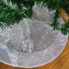 img 4 attached to Houwsbaby Silver Sequin Christmas Tree Skirt - Luxury Scale, Glitter Satin Border, Sparkle Paillette Decor - Double Layers Xmas Mat Ornament, Holiday Party Supply with Tie Closure - 32'' (02)