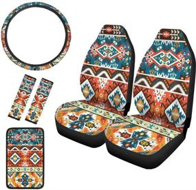img 4 attached to Horeset Aztec Tribal Culture Style Car Seat Covers Full Set 6 Pcs Includes 15&#34