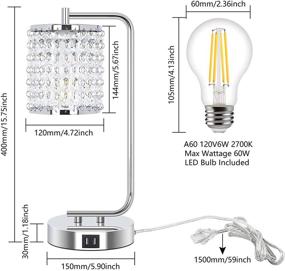 img 1 attached to 🔌 Ganiude Crystal Touch Control Table Lamp: 3-Way Dimmable, Modern Bedside Lamp with USB Charging Ports - Elegant Sliver Shade Nightstand Lamp for Bedroom Living Room Dresser (Includes LED Bulb)