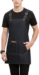 img 3 attached to 🔥 Black Denim Cross-Back Chef Bib Apron with Pockets for Men and Women - Enhancing SEO