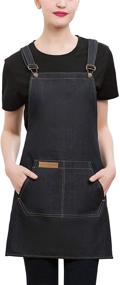 img 4 attached to 🔥 Black Denim Cross-Back Chef Bib Apron with Pockets for Men and Women - Enhancing SEO