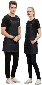 img 1 attached to 🔥 Black Denim Cross-Back Chef Bib Apron with Pockets for Men and Women - Enhancing SEO