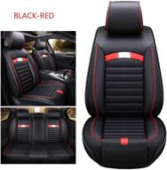 premium n009 car seat protector: stylish pu fashion, breathable interior set, comfortable cushions - universal fit (airbag compatible) in black-red logo