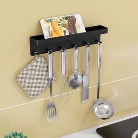 img 1 attached to 🗝️ Multi-functional Key and Mail Organizer: Wall Mount Key Holder with Shelf and 6 Stainless Steel Hooks in Black