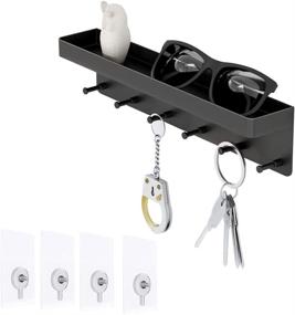 img 4 attached to 🗝️ Multi-functional Key and Mail Organizer: Wall Mount Key Holder with Shelf and 6 Stainless Steel Hooks in Black