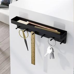 img 2 attached to 🗝️ Multi-functional Key and Mail Organizer: Wall Mount Key Holder with Shelf and 6 Stainless Steel Hooks in Black
