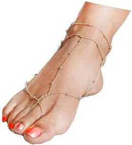 img 4 attached to 🌟 INENIMARTJ Boho Barefoot Sandals: Gold & Silver Anklets with Crystal Toe Rings — Stylish Foot Harness Chain, Perfect Teen Girls Gifts