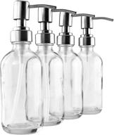 🧴 4-pack of 8-ounce clear glass boston round bottles with stainless steel lotion pumps: refillable soap & lotion dispensers logo