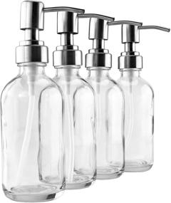 img 4 attached to 🧴 4-Pack of 8-Ounce Clear Glass Boston Round Bottles with Stainless Steel Lotion Pumps: Refillable Soap & Lotion Dispensers