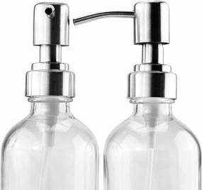 img 2 attached to 🧴 4-Pack of 8-Ounce Clear Glass Boston Round Bottles with Stainless Steel Lotion Pumps: Refillable Soap & Lotion Dispensers