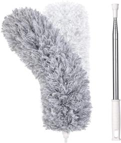 img 4 attached to 🪒 Gray Feather Duster - Extendable Microfiber Duster with Long Extension Pole, Scratch-Resistant Cover, Washable - Ideal for Cleaning High Ceiling Fans, Blinds, Cobweb