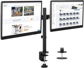 img 4 attached to 🖥️ Dual Monitor Mount Stand with Height Adjustable Arms - Mount-It! Interchangeable C-Clamp and Grommet Base - Fits 19 to 32 Inch Computer Screens - VESA 75 100