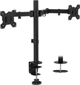 img 3 attached to 🖥️ Dual Monitor Mount Stand with Height Adjustable Arms - Mount-It! Interchangeable C-Clamp and Grommet Base - Fits 19 to 32 Inch Computer Screens - VESA 75 100