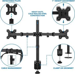 img 1 attached to 🖥️ Dual Monitor Mount Stand with Height Adjustable Arms - Mount-It! Interchangeable C-Clamp and Grommet Base - Fits 19 to 32 Inch Computer Screens - VESA 75 100