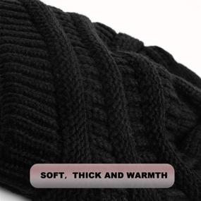 img 1 attached to Satin Lined Winter Knit Beanie for Women and 🧣 Men - Cable Thick Chunky Cap for Soft Slouchy Warmth