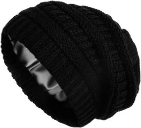 img 4 attached to Satin Lined Winter Knit Beanie for Women and 🧣 Men - Cable Thick Chunky Cap for Soft Slouchy Warmth