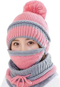 img 4 attached to 🧣 Women's 3-in-1 Winter Knit Beanie Hat, Scarf, and Mask Set - Warm, Thick, Slouchy Snow Cap with Infinity Scarves