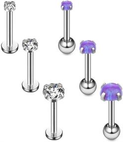 img 2 attached to 💎 Ruifan 18G 16G Opal and Clear CZ Stainless Steel Tragus Earrings for Women, Helix Studs, Body Jewelry Piercing Set 2-4mm, 6-8 PCS