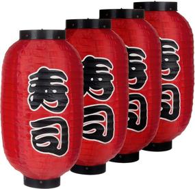 img 4 attached to MyGift Traditional Japanese-Style Lanterns - Red Decorative 14-Inch Hanging Wedding Decor, Party Lamps with Sushi Characters, Set of 4: Exquisite Japanese Lanterns for Festive Ambiance