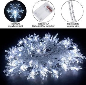 img 1 attached to 🎄 32.8 Ft Snowflake String Lights: 80 LED Battery Operated Twinkle Lights for Xmas Home Bedroom Tree, Winter Wonderland Room Decorations, Holiday Indoor/Outdoor Decor