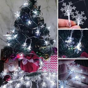 img 2 attached to 🎄 32.8 Ft Snowflake String Lights: 80 LED Battery Operated Twinkle Lights for Xmas Home Bedroom Tree, Winter Wonderland Room Decorations, Holiday Indoor/Outdoor Decor