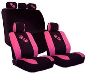 img 4 attached to 🚗 YupbizAuto 2 Tone Black and Pink Car Seat Covers with Pink Paws Logo - Stylish Rear Split Seat Support for Women