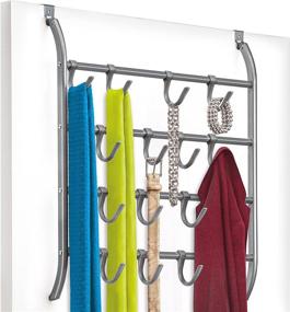 img 2 attached to 🧺 Maximize Space with Lynk Over Door or Wall Mount 16 Hook Rack: Shirt, Belt, Hat, Coat, Towel Organizer in Elegant Platinum