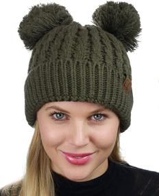 img 3 attached to 👒 C.C 2 Ear Pom Pom Cable Knit Soft Stretch Cuff Skully Beanie Hat - Cozy Winter Accessory for Women