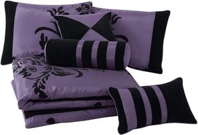 img 3 attached to Exquisite Chezmoi Collection Nobility 7-Piece Violet/Black Flocked Floral Comforter Set for Queen Beds
