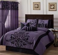 exquisite chezmoi collection nobility 7-piece violet/black flocked floral comforter set for queen beds logo