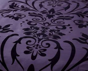 img 2 attached to Exquisite Chezmoi Collection Nobility 7-Piece Violet/Black Flocked Floral Comforter Set for Queen Beds