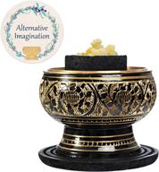 alternative imagination premium bundle: black carved brass incense holder with frankincense resin & 10 charcoal included логотип