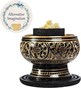 img 4 attached to Alternative Imagination Premium Bundle: Black Carved Brass Incense Holder with Frankincense Resin & 10 Charcoal Included